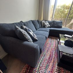 Blue Fabric L Sectional Couch