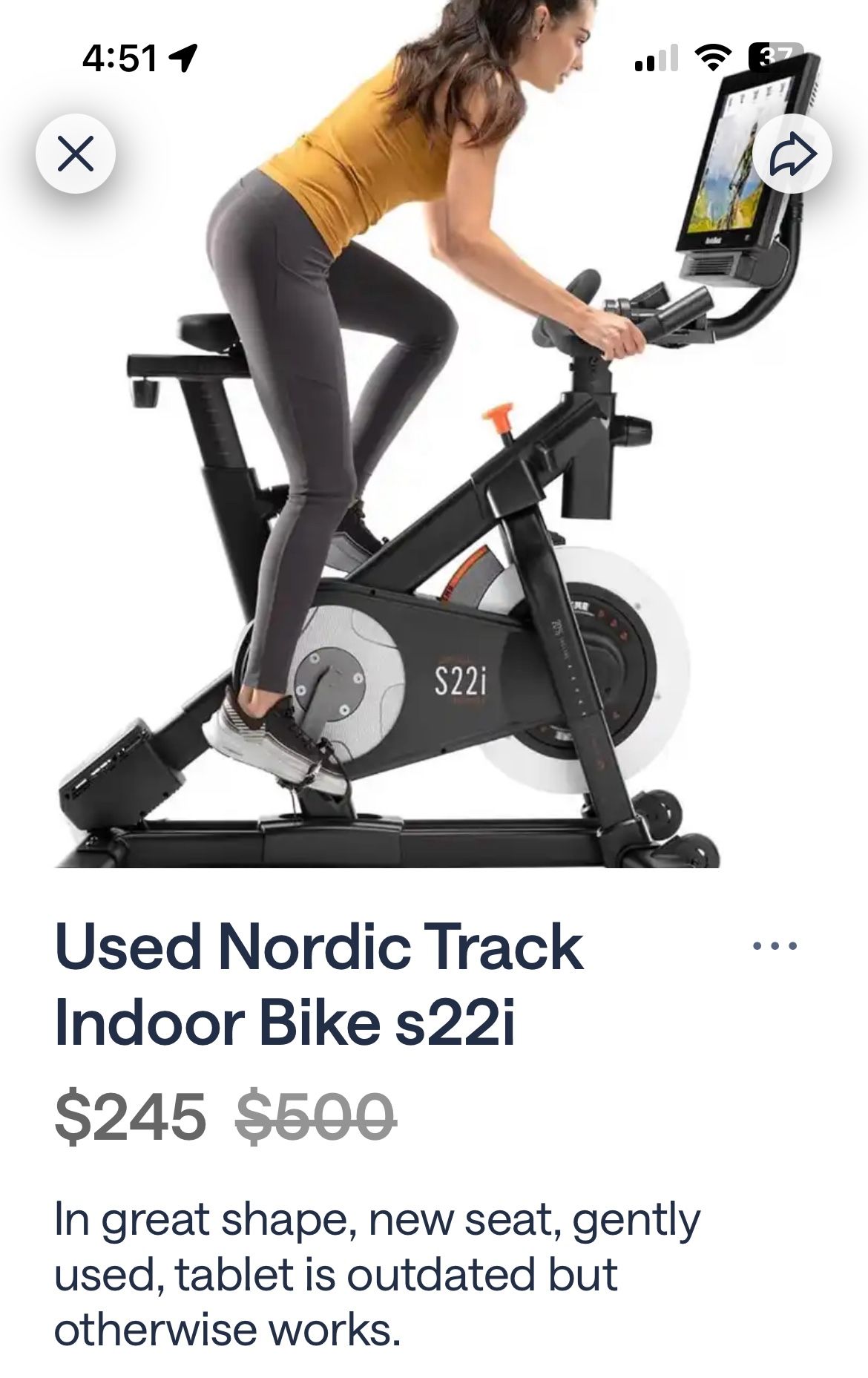 Used Nordic Track Indoor Bike s22i