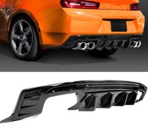 Fits 16-24 Chevy Camaro shark fin Style Rear Bumper Diffuser Gloss Black