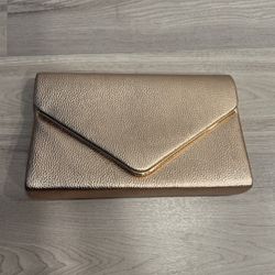 Bronze Copper Textured Faux Leather Embellished Evening Clutch Bag