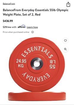 SET OF TWO BALANCE FORM EVERY DAY ESSENTIALS NEW 55LB BUMPER WEIGHT PLATES