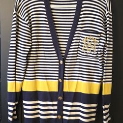 Anne Klein Knitwear Cardigan Womens S Striped Cotton Button Front