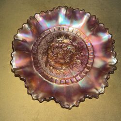 Dugan Marigold Carnival Glass Windflower 10 Ruffled Bowl