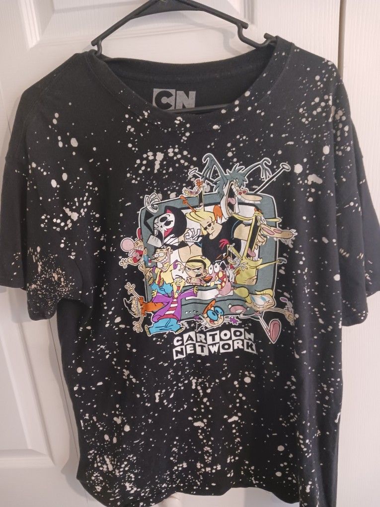 Men Retro Cartoon Network 90s Cartoon Black T-Shirt Large Short Sleeves