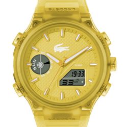 New Lacoste Men's LC33 Yellow Silicone Strap Watch, 45mm