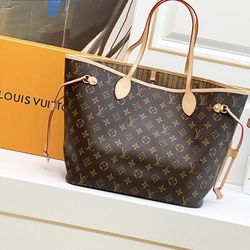 Brand New Louis Vuitton Brown Monogram Beige Interior Neverfull MM Handbag 