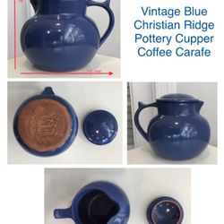 Vintage 1994 Blue Christian Ridge Pottery Cupper Coffee Carafe