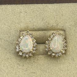 Stunning Opal And Diamond Halo Earrings
