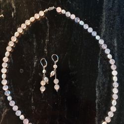 Rose Quartz & Pearl Necklace | Earrings