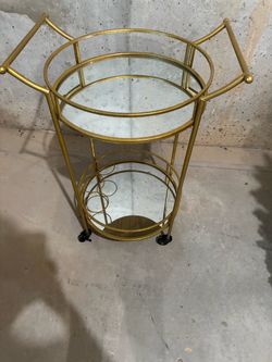 Gold mirrored bar cart with wheels