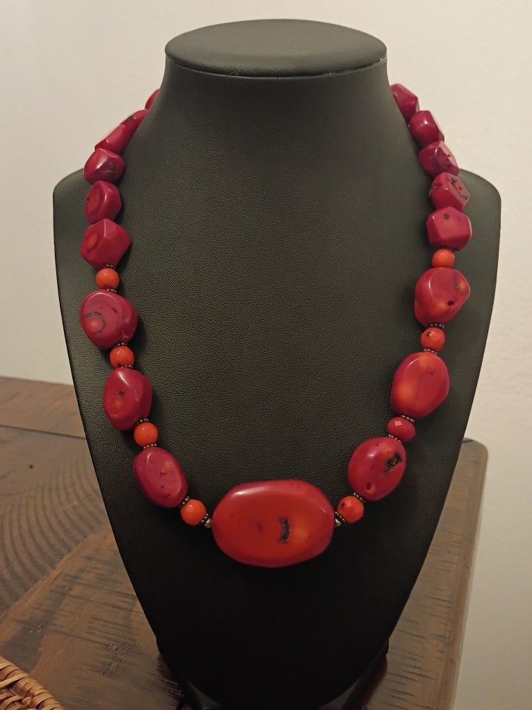 BARSE 925 Sterling Silver & Natural Red Coral Necklace