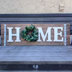 HOME Sign Wall Hanging Decor, Wood Slate Rustic Charming Farmhouse Cottagecore 12” X 37.5”