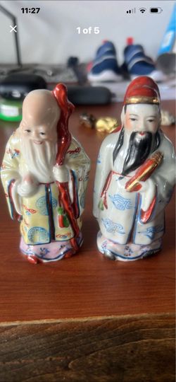 2 Chinese 4’ Deity Statues Immortal Figurines Hand Decorated Vintage Collectible Asian Wise Men