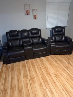 Power Reclining Set, Recliners & Loveseat Combination, Diamond Stitch Faux Leather Home Theater Set