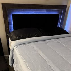 Queen size Bed (LED Headboard, Pillow Top Mattress & Box Spring)
