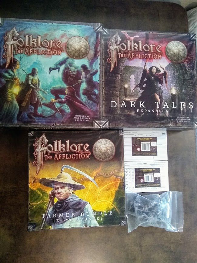 Folklore: The Affliction 1st Edition + Dark Tales + Farmer Bundle + Miniatures + Extras