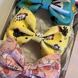 Set of 3 Hair Bows Girls Accessories Clip Fabric Toddlers pigs chicken zebra pet