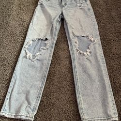 American Eagle Blue Straight Leg Distressed Jeans