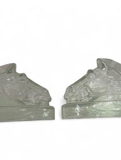 Glass Horse Head Bookends Set of 2