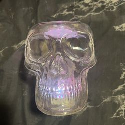 New 2021 Bath & Body Works Light Up Halloween Glass Skull 3 Wick Candle Holder