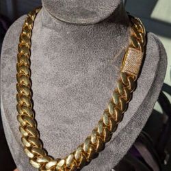 Miami Cuban Link Gold Plated Chain Diamond Lock 14k