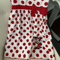 Minnie Mouse Red Polka Dot Sleeveless Dress Kids Cotton Large