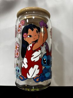 Lilo And Stitch Glass Cup💙🩵