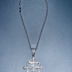 New 18inch Rope Chain Silver Triple Cross Necklace 