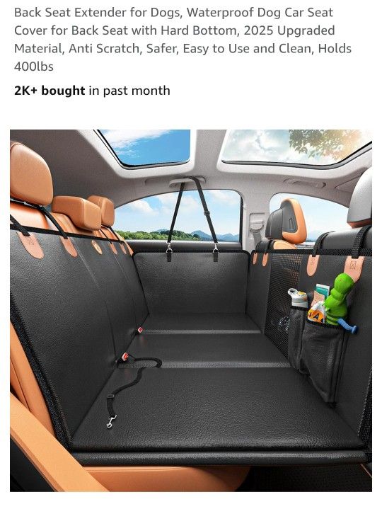 New Back Seat Extender for Dogs, Waterproof Dog Car Seat Cover for Back Seat with Hard Bottom, 2025 Upgraded Material, Anti Scratch, Safer