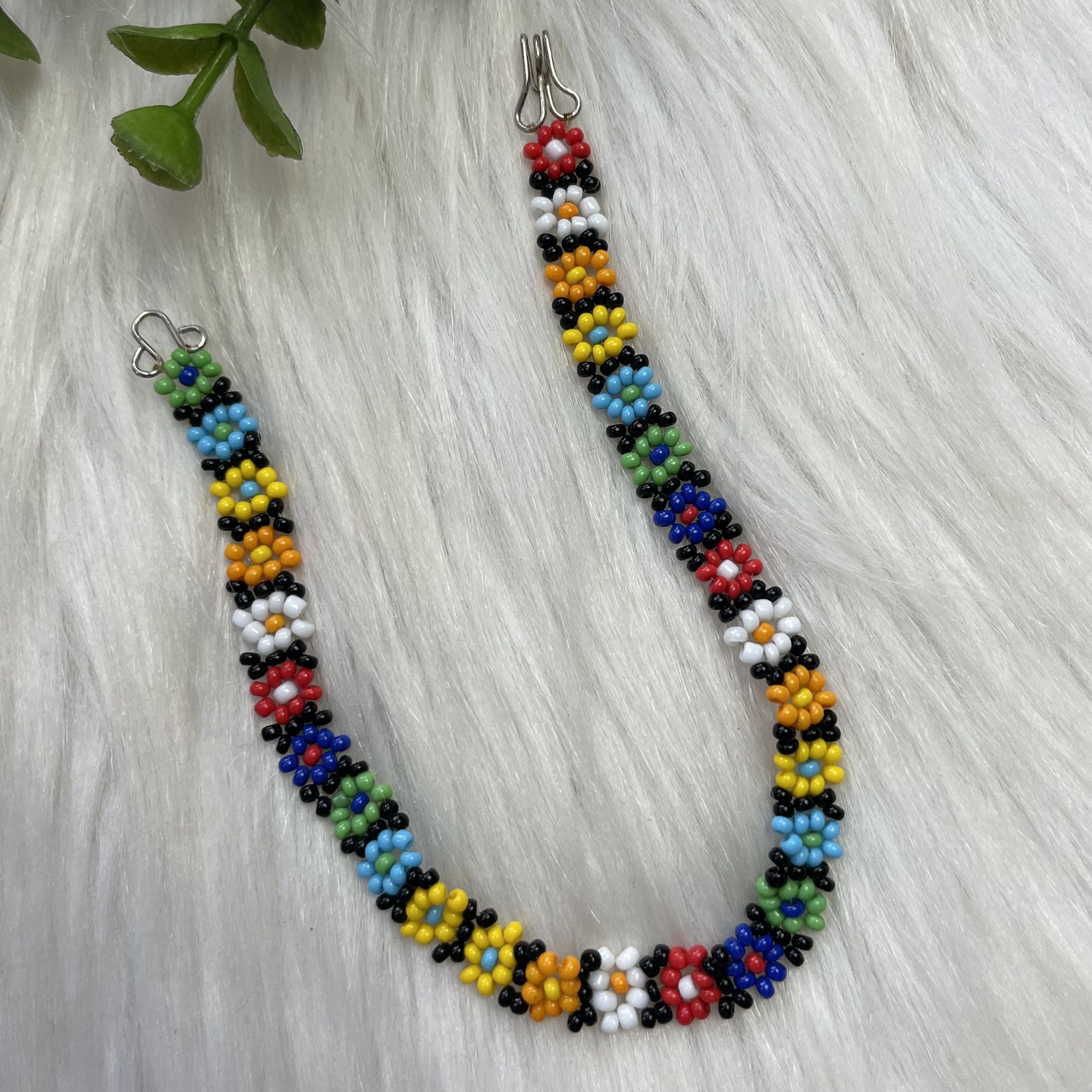 Flower seed bead multi color anklet