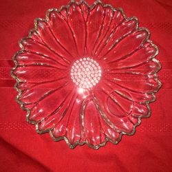 Vintage Clear Glass Daisy Flower Plate 