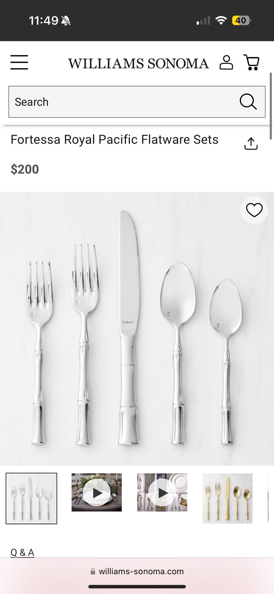 Brand New SS Royal Pacific 20-Piece Flatware Set – Williams Sonoma