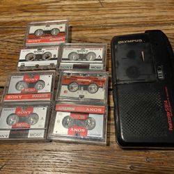 Olympus Pearlcorder S914 Fast Playback Option Microcassette Handheld RecorderA20 with 7 audio tape cassettes 