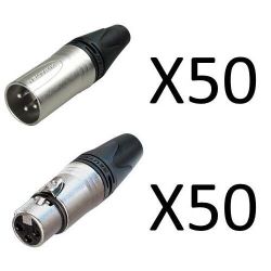 Lot of 100 (50 each) New Neutrik NC3FXX Female XLR & NC3MXX Male XLR Connectors 
