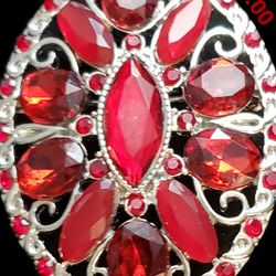 AWESOME RED AND SILVER TONE  BROOCH 