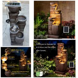 38.2" Tall Solar Powered Water Fountain for Outdoor, 4 Tiers Cascading Bowls