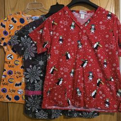 Festive Holiday Scrub Tops, Women's,  XS-MED