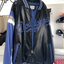 Black And Blue Vintage Dodgers Leather Jacket