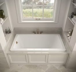 🆕 damaged 60 in. x 32 in. Rectangular Acrylic Soaking Drop-In Bathtub, with Reversible Drain