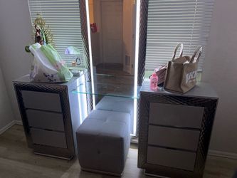 Vanity Dresser Set with LED Mirror and Stool