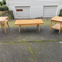 Conant Ball Mid Century Modern Russel Wright Designer Furniture Solid Birch Wood Coffee Table End Side Tables VTG danish Mcm teak drawer