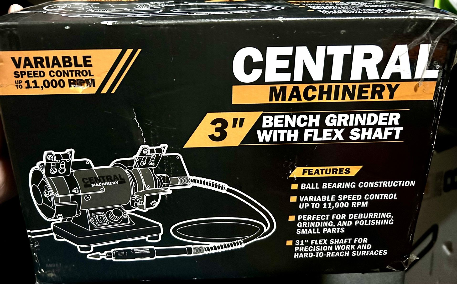 CENTRAL MACHINERY 3 in. Bench Grinder with Flex Shaft.