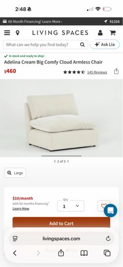 Adelina Cream Big Comfy Cloud Armless Chair