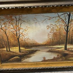 Vintage 24x36 Oil Painting – Framed Autumn Landscape – Priced to Go 