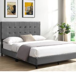 Brand New King Size Grey Platform Bed Frame With New Mattress/Fast Delivery 