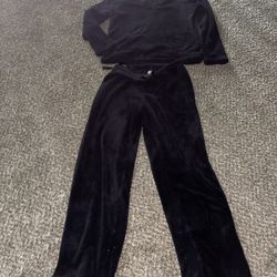 Victoria's Secret Ribbed Soft Velour Crop sweatshirt, + Lounge Pants Set Black M