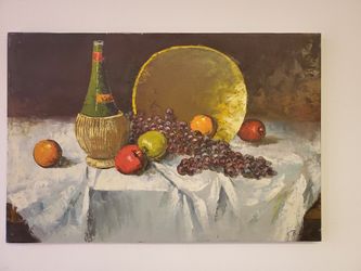 Painted Still Life Art Fruit Wine Scene 24"x36" Painting