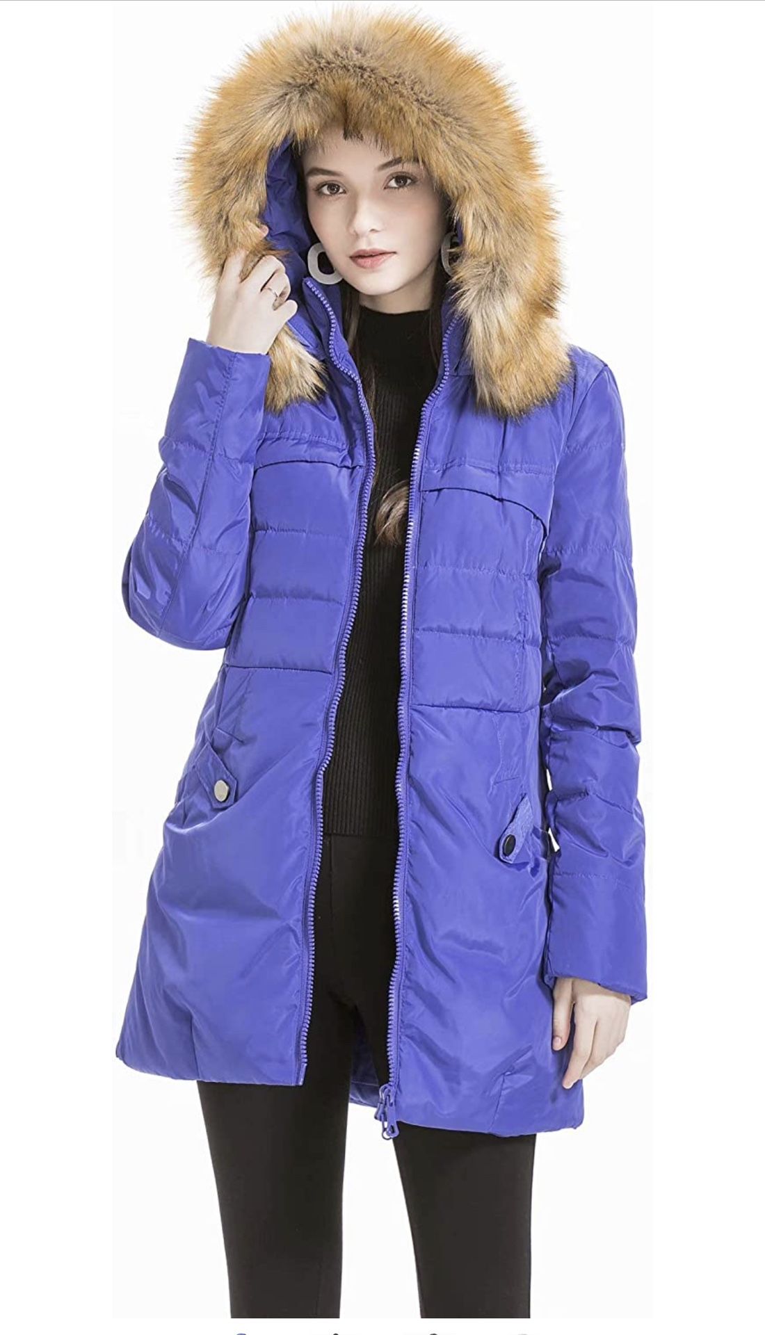 Valuker Women's Down Coat With Fur Hood With 90% Down Parka Puffer Jacket