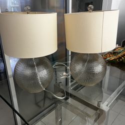 Pair  glass globe art lamps Glass golf? mid century 