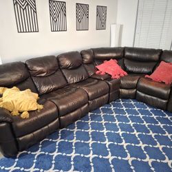 5 Seat Reclining Brown Leather Section